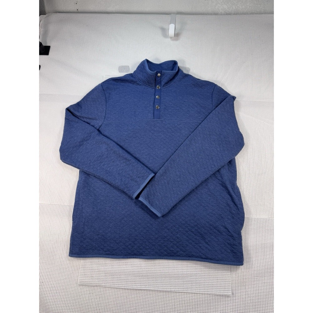 Mens XL Blue Quilted Pullover Mock Neck Snap Long Sleeve Shirt RN 61194